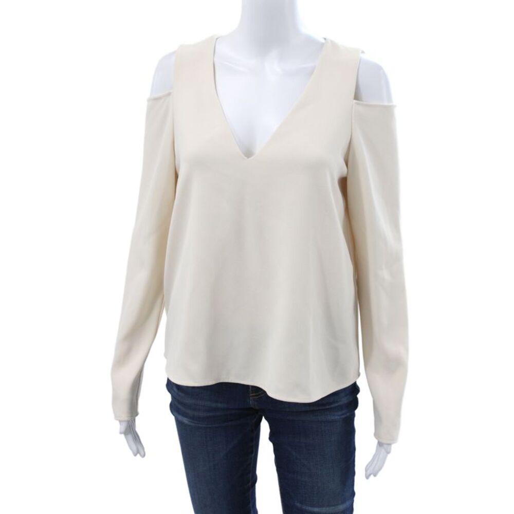 Cooper & Ella Women Beige V-Neck Long Sleeve Pullover Basic Blouse Size S